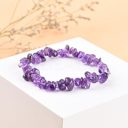 Valentines Day for Lovers Ideas Amethyst Chips Stretch Bracelets X-BJEW-JB01308-03-1
