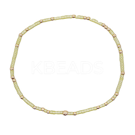 Minimalist Glass Seed Beads & Brass Beads Stretch Bracelets for Women BC0195-20-1