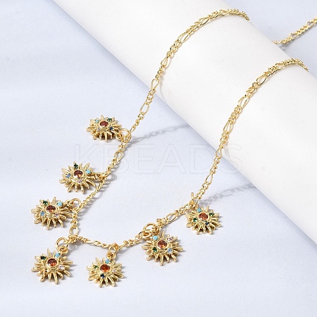 Brass Micro Pave Cubic Zirconia Sun Pendant Necklaces NJEW-B157-16G-1