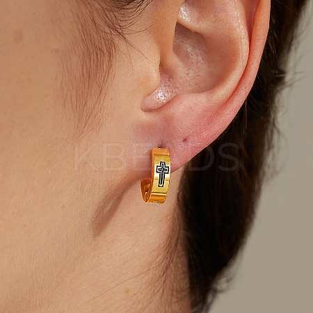 Minimalist Hip-hop Style Cross 201 Stainless Steel Hoop Earrings YA3069-1
