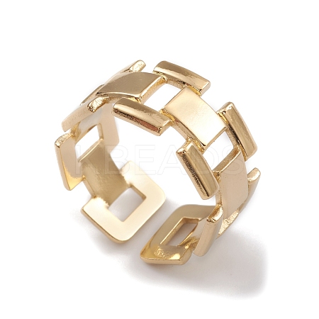 Ion Plating(IP) 304 Stainless Steel Hollow Out Rectangle Open Cuff Rings for Women RJEW-G285-55G-1