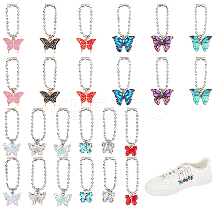 24Pcs 12 Styles Butterfly Alloy Enamel & Crystal Rhinestone & Glass Shoes Charms HJEW-DR00092-1