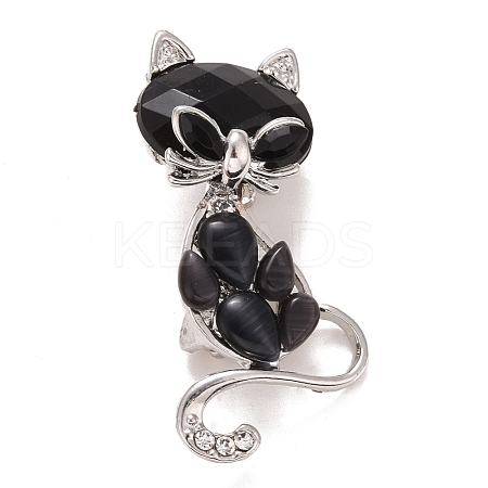 Rhinestone Cat Badge JEWB-E013-08P-1