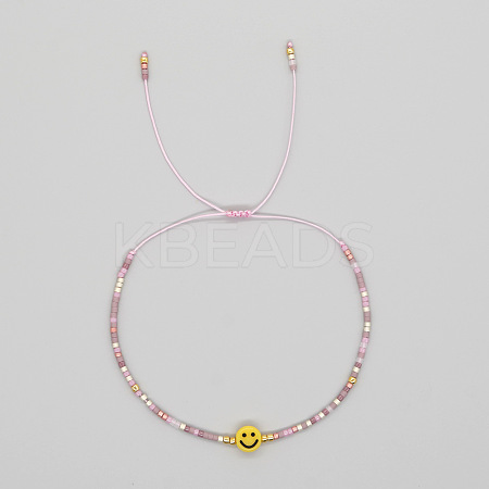 Smiling Face Glass Seed Bead Braided Bracelets for Women EQ4950-5-1