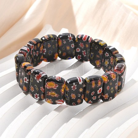Handmade Millefiori Lampwork Beaded Stretch Bracelets for Men Women BJEW-G738-01A-02-1