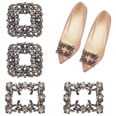 4Pcs 2 Styles Square/Rectangle Alloy Rhinestone Detachable Shoe Buckle Clips AJEW-WR0002-31B-1