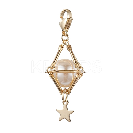 Brass Shell Pearl Pendant Decorations HJEW-JM01816-01-1