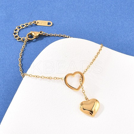 Heart 304 Stainless Steel Link & Charm Bracelets for Women BJEW-A146-02G-1