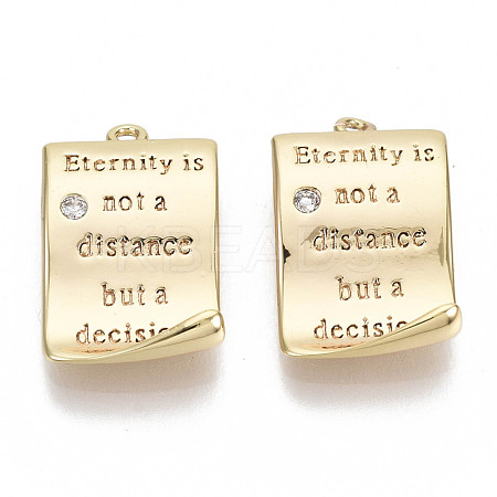 Brass Micro Pave Clear Cubic Zirconia Quote Pendants KK-S356-079-NF-1