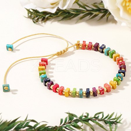 Adjustable Retro Boho Vintage Square Dyed Natural Imperial Jasper Braided Bead Bracelets for Women Men RP7679-1-1