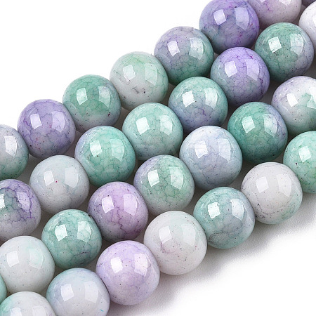 Opaque Crackle Glass Round Beads Strands GLAA-T031-01K-1