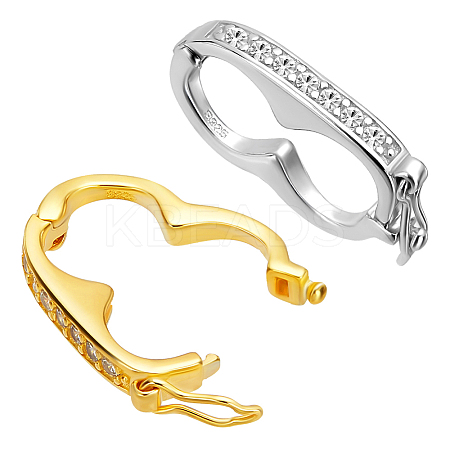 2Pcs 2 Colors Rhodium Plated 925 Sterling Silver Micro Pave Clear Cubic Zirconia Twister Clasps FIND-PH0018-35B-1