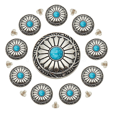 10Pcs Tibetan Style Alloy with Synthetic Turquoise Buttons BUTT-HY0001-09-1