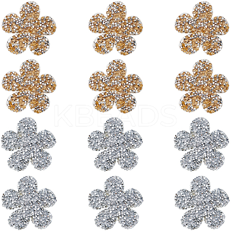 12Pcs 2 Colors Flower Hotfix Rhinestone Iron on Patches DIY-CP0009-64-1