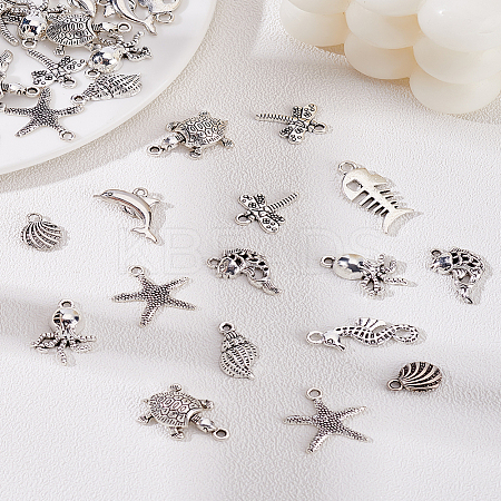 60Pcs 10 Styles Tibetan Style Alloy Pendants FIND-LP0003-15-1