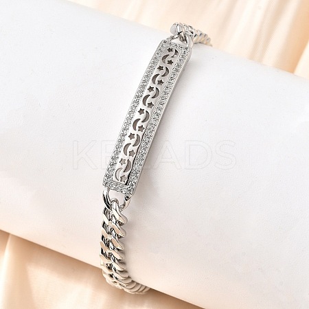Brass Micro Pave Clear Cubic Zirconia Rectangle Link Bracelets BJEW-F498-01B-P-1