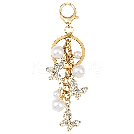 Alloy Rhinestone Butterfly with ABS Plastic Pearl Bead Pendant Decorations KEYC-YW00223-1