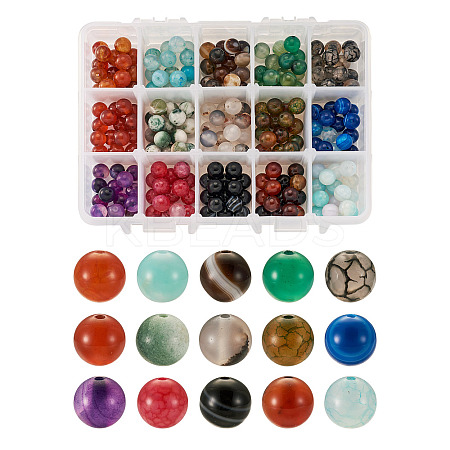 225Pcs 15 Style Natural Agate Round Beads G-TA0001-36-1