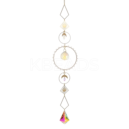 Moon Iron & Glass Hanging Suncatchers HJEW-F025-02G-1