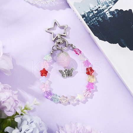 Glass Star & Alloy Butterfly Pendant Decoration HJEW-YW00071-06-1