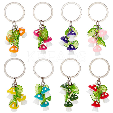 Resin Mushroom & Plastic Leaf Pendant Keychain KEYC-AB00040-1