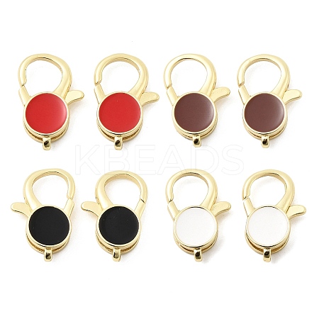 Flat Round Brass Enamel Lobster Claw Clasps KK-Z147-02G-B-1
