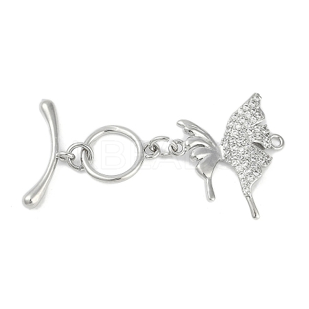 Brass Micro Pave Clear Cubic Zirconia Toggle Clasps KK-K391-23P-1