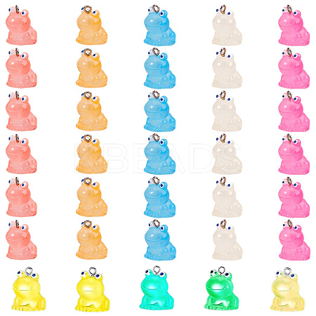 35Pcs 7 Colors Transparent Resin Pendants Colorful Fluorescent Little Frog Pendant Creative Jewelry Accessories JX855A-1