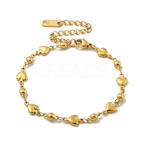 Heart & Round 304 Stainless Steel Link Chains Bracelets for Women BJEW-B059-01G-01-1