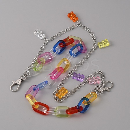 Candy Color Resin Bear Charms Wallet Keychains AJEW-WH0020-92P-1