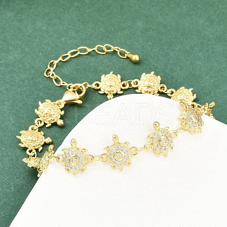 Brass Micro Pave Clear Cubic Zirconia Link Chain Bracelets for Women BJEW-A090-11B-G-1