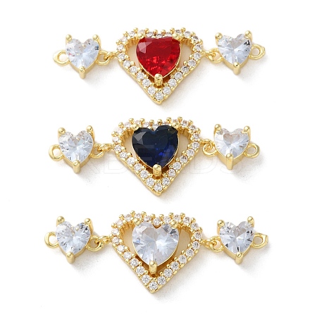 Rack Plating Brass Cubic Zirconia Triple Heart Connector Charm KK-C084-05G-1