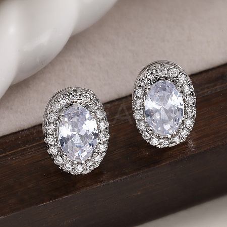 Brass Micro Pave Clear Cubic Zirconia Stud Earrings EJEW-Z128-01P-03-1