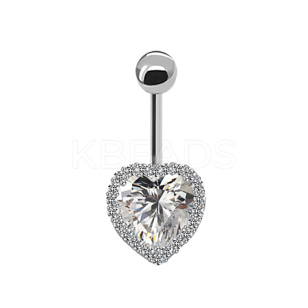 316L Surgical Stainless Steel Clear Cubic Zirconia Belly Button Rings WG93CBC-06-1