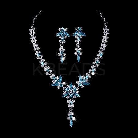Flower Brass Rhinestone Pendant Necklaces & Stud Dangle Earrings FS-WG58BAB-08-1
