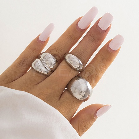 3Pcs Alloy Open Cuff Rings Kit for Women LS-RJEW-K260-04P-1