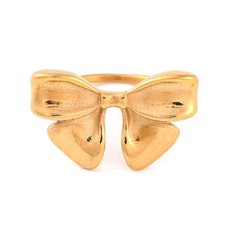 Ion Plating(IP) 304 Stainless Steel Bowknot Finger Rings for Women RJEW-S414-46B-G-1