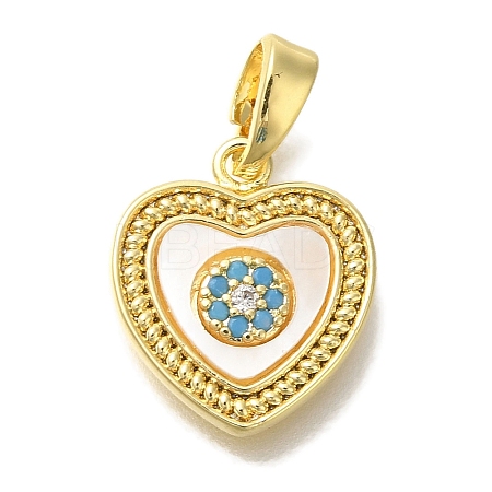 Brass Micro Pave Cubic Zirconia and Shell Pendants KK-K388-77G-02-1