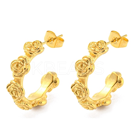 Ion Plating(IP) 304 Stainless Steel Flower Stud Earrings EJEW-C068-08G-1