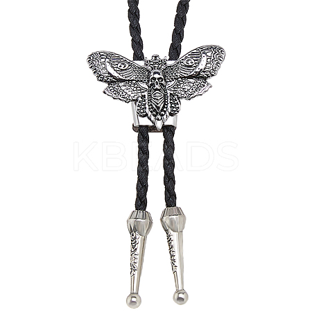 Alloy Moth Skull Black PU Leather Cord Bolo Tie Lariat Necklaces for Women Men NJEW-WH0031-08AS-1