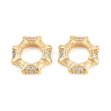 Octagon Brass Micro Pave Clear Cubic Zirconia European Beads KK-B186-15G-1
