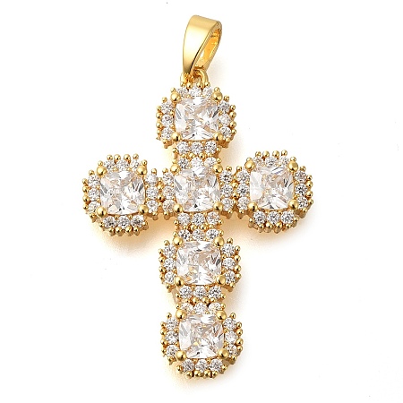 Brass Pave Clear Cubic Zirconia Pendants KK-M101-05G-02-1