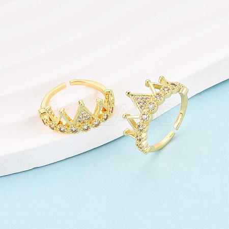 Brass Micro Pave Cubic Zirconia Cuff Rings for Women KK-T071-70G-1