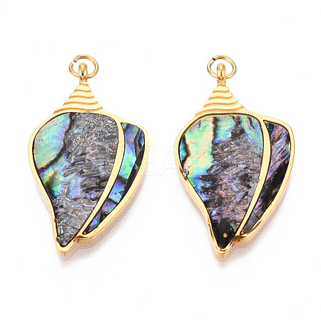 304 Stainless Steel Pave Natural Paua Shell Pendants STAS-N115-20B-G-1