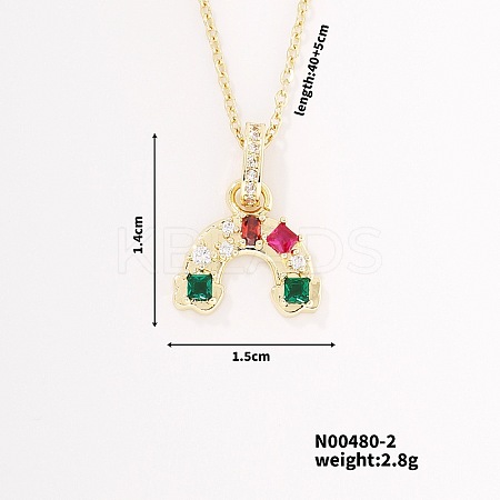 Simple Cute Style Rainbow Shape Brass Coloful Cubic Zirconia Pendant Necklace with Cable Chain for Women Girl DR2102-2-1