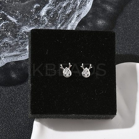 Deer Brass Micro Pave Clear Cubic Zirconia Stud Earrings EJEW-F383-08P-1