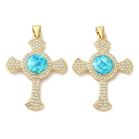 Rack Plating Brass Micro Pave Cubic Zirconia Pendants KK-P268-17G-G-1