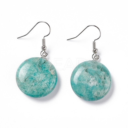 Natural Amazonite Flat Round Dangle Earrings EJEW-D188-03P-10-1