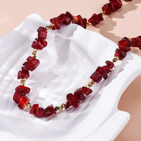 Nuggets Red Glass & Synthetic Non-magnetic Hematite Beaded Necklaces NJEW-U026-18G-1