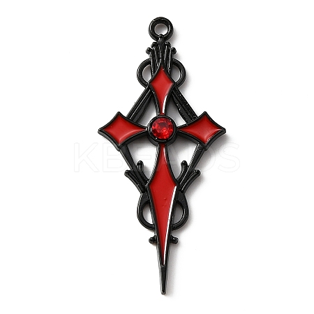 Siam Rhinestone Cross Pendatn with Red Enamel ENAM-WH0001-06EB-04-1